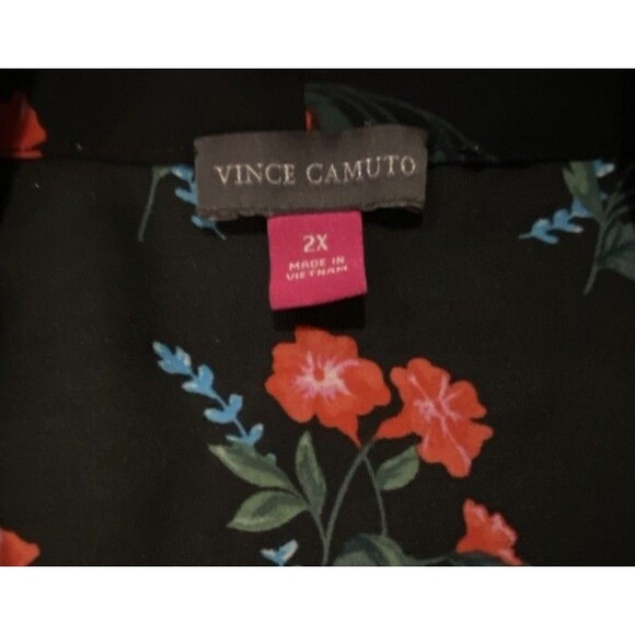 Vince Camuto 2X Sleeveless Floral Blouse Rich Black Red Poppies V-Neck Pleat EUC - Picture 2 of 5